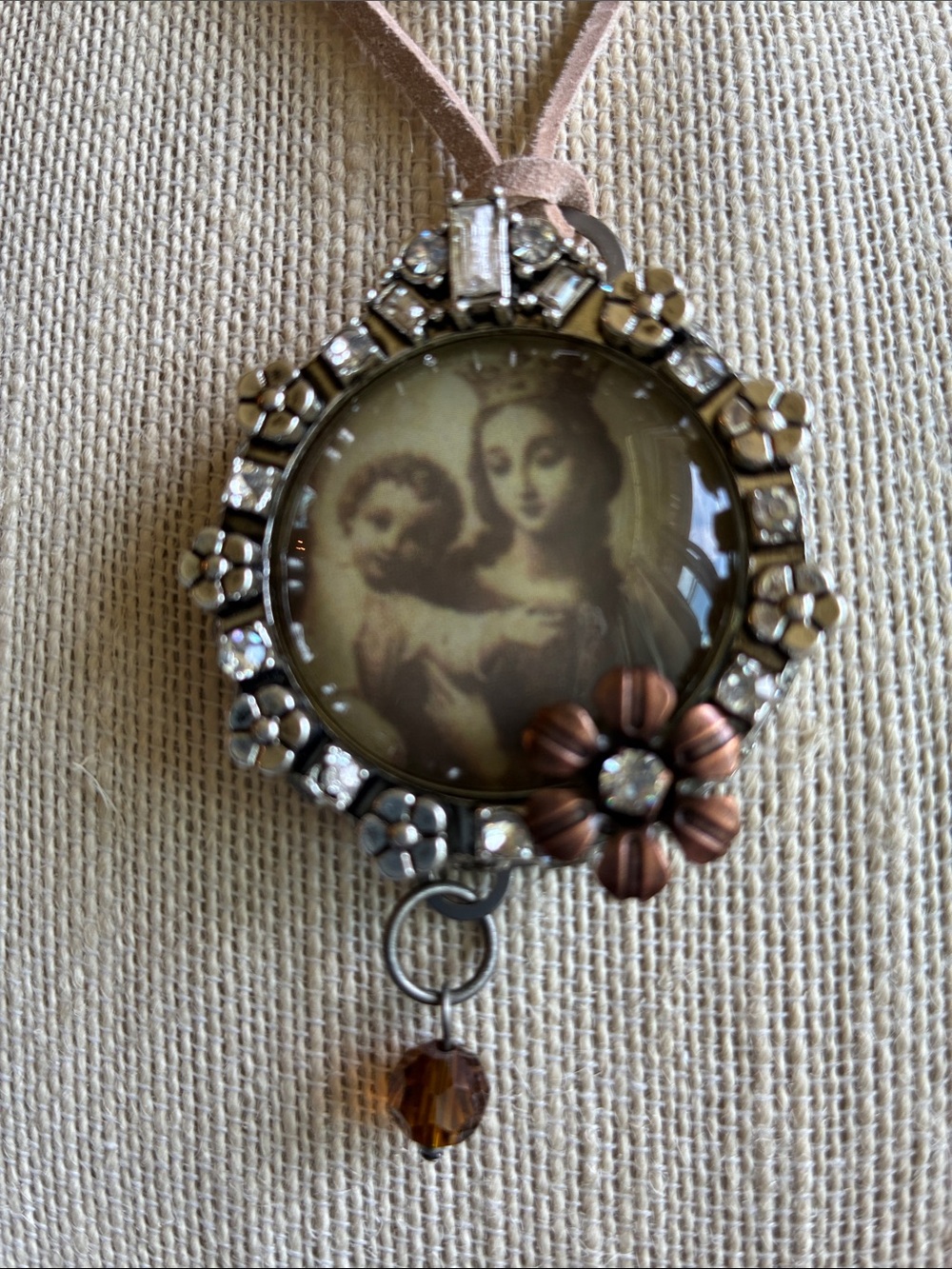 Vintage-Inspired Religious Medallion Pendant Necklace - Brown